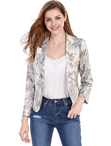 Allegra K Chaqueta Blázer para Mujer Forro De Contraste Frente Abierto Estampado Floral Beige L