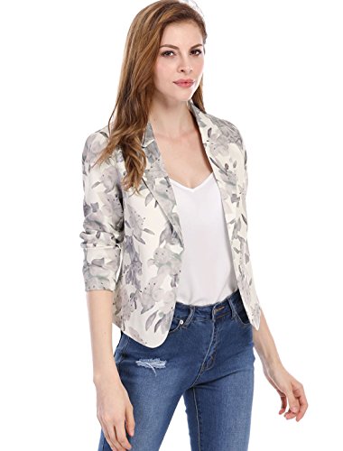 Allegra K Chaqueta Blázer para Mujer Forro De Contraste Frente Abierto Estampado Floral Beige L