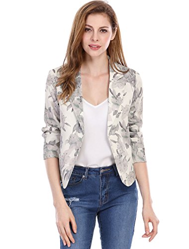 Allegra K Chaqueta Blázer para Mujer Forro De Contraste Frente Abierto Estampado Floral Beige L