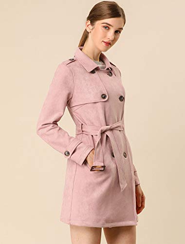 Allegra K Chaqueta De Abrigo De Gamuza Sintética con Cinturón Doble Hilera De Botones Solapa con Muescas para Mujeres Rosa M