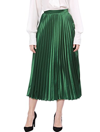 Allegra K Mujeres Cintura Alta Acordeón Los Plisados Metálico Falda De Midi Día De San Patricio Verde M