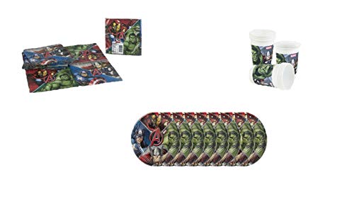 ALMACENESADAN 1088, Pack Desechables Fiestas y cumpleaños Avengers, Compuesto por 8 Platos, 8 Vasos y 20 servilletas