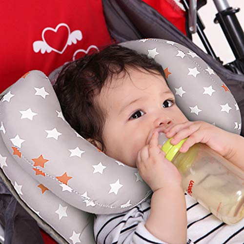 Almohada de viaje ajustable para bebé para silla de paseo o cama, 2 en 1 cochecitos de silla de paseo Soporte de cuello suave para 6 meses a 2 año Bebé(Rosado morado)