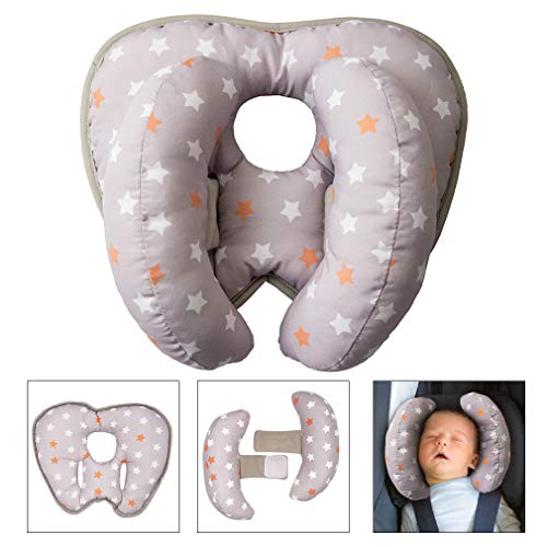 Almohada de viaje ajustable para bebé para silla de paseo o cama, 2 en 1 cochecitos de silla de paseo Soporte de cuello suave para 6 meses a 2 año Bebé(Rosado morado)