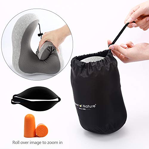 Almohada de Viaje Cervical Viscolástica Ortopédica - Cojin Cuello Viaje de Espuma de Memoria para Avión y Coche, con Máscara de Ojos y Enchufe de Oído