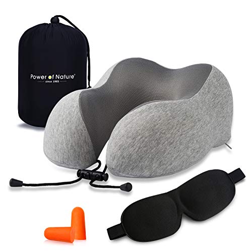 Almohada de Viaje Cervical Viscolástica Ortopédica - Cojin Cuello Viaje de Espuma de Memoria para Avión y Coche, con Máscara de Ojos y Enchufe de Oído