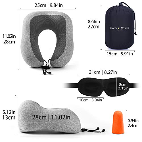 Almohada de Viaje Cervical Viscolástica Ortopédica - Cojin Cuello Viaje de Espuma de Memoria para Avión y Coche, con Máscara de Ojos y Enchufe de Oído