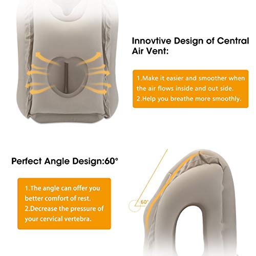 Almohada de Viaje Inflable, SGODDE Almohada Portátil, Flocado PVC Cuello Almohada, Almohada con Bolsa de Transporte, para la Cabeza Resto del Cuello Avión Oficina Tren Camping