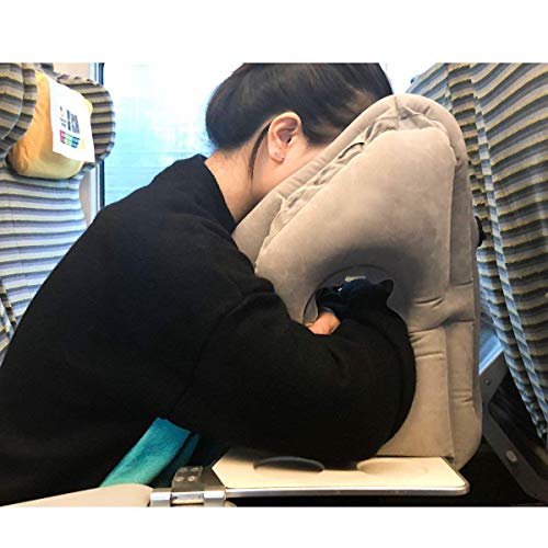 Almohada de Viaje Inflable, SGODDE Almohada Portátil, Flocado PVC Cuello Almohada, Almohada con Bolsa de Transporte, para la Cabeza Resto del Cuello Avión Oficina Tren Camping