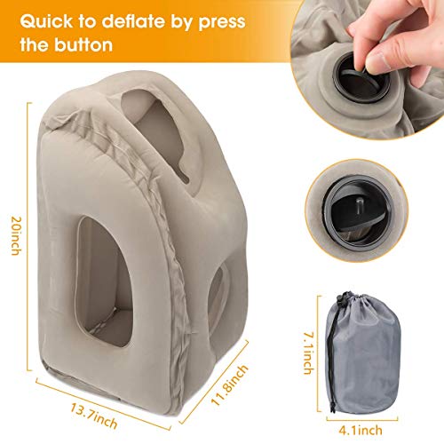 Almohada de Viaje Inflable, SGODDE Almohada Portátil, Flocado PVC Cuello Almohada, Almohada con Bolsa de Transporte, para la Cabeza Resto del Cuello Avión Oficina Tren Camping