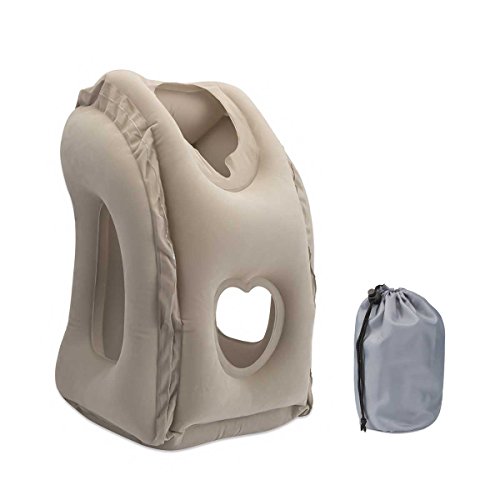 Almohada de Viaje Inflable, SGODDE Almohada Portátil, Flocado PVC Cuello Almohada, Almohada con Bolsa de Transporte, para la Cabeza Resto del Cuello Avión Oficina Tren Camping