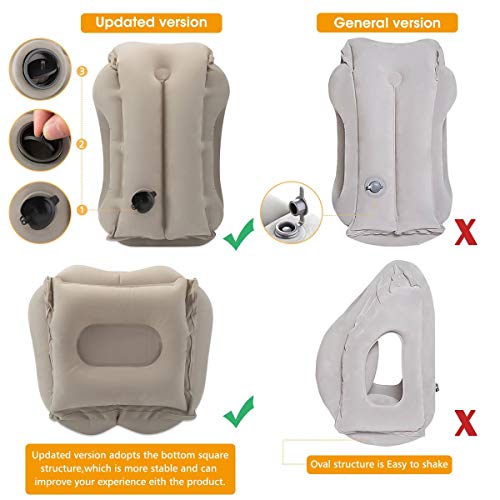 Almohada de Viaje Inflable, SGODDE Almohada Portátil, Flocado PVC Cuello Almohada, Almohada con Bolsa de Transporte, para la Cabeza Resto del Cuello Avión Oficina Tren Camping