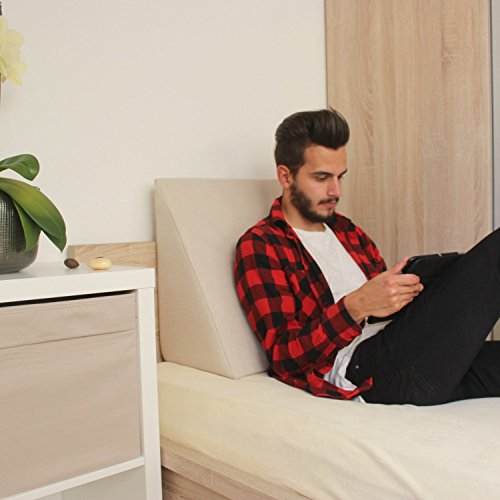 Almohada en forma de cuña, Soporte para la espalda en la cama, sala o el sofá / Almohada para leer o ver televisión Medidas: 60 x 50 cm, Altura: 30 cm - Color Blanco