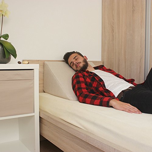 Almohada en forma de cuña, Soporte para la espalda en la cama, sala o el sofá / Almohada para leer o ver televisión Medidas: 60 x 50 cm, Altura: 30 cm - Color Blanco