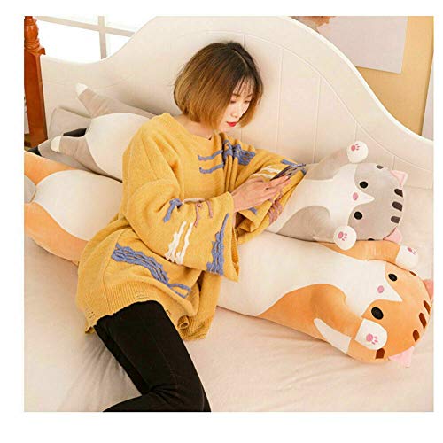 Almohada para abrazar a un gato dormido, linda almohada de felpa para gato almohada suave para gatito almohada para dormir de gato largo cojín regalo para niños, novia (gris, 50cm)
