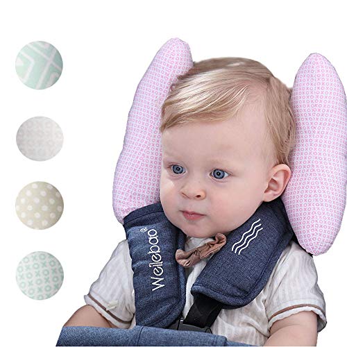 Almohada Para Bebé Cochecito Cojín Reposacabezas Seguridad Ajustable Almohada Cervical, Almohada de Asiento de carro Prevención del Síndrome de la Cabeza Plana, Velcro Ajustable (Cuadrado azul)