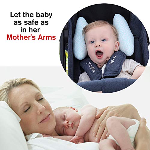 Almohada Para Bebé Cochecito Cojín Reposacabezas Seguridad Ajustable Almohada Cervical, Almohada de Asiento de carro Prevención del Síndrome de la Cabeza Plana, Velcro Ajustable (Cuadrado azul)