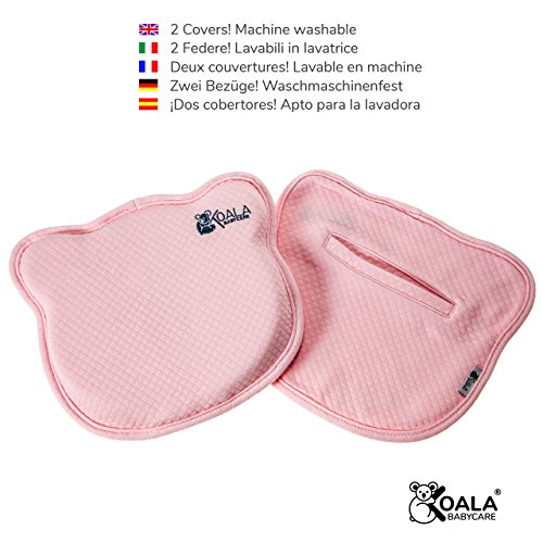 Almohada para Bebe para plagiocefalia desenfundable (con dos forros) para prevenir-curar la Cabeza Plana in Memory Foam Antiasfixia - KoalaBabycare® - Perfect Head - Rosa