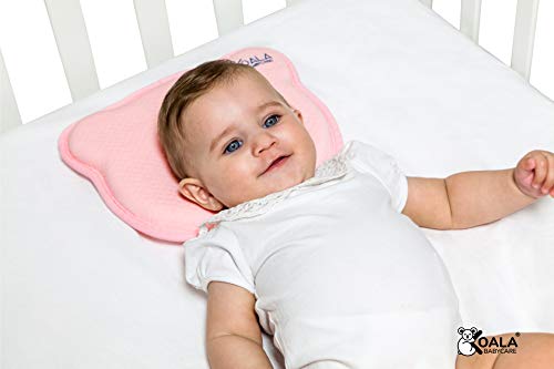 Almohada para Bebe para plagiocefalia desenfundable (con dos forros) para prevenir-curar la Cabeza Plana in Memory Foam Antiasfixia - KoalaBabycare® - Perfect Head - Rosa