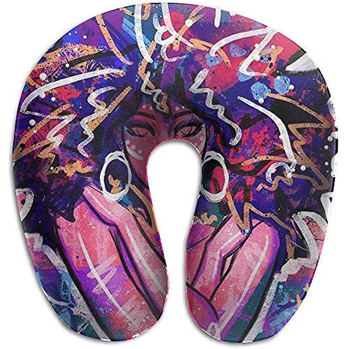 Almohadas De Viaje,Mujeres Afroamericanas Arte Africano Mujeres Afro Pelo De Flores Almohada De Viaje En Forma De U Diseño Ergonómico Contorneado Funda Lavable Para Avión Tren Coche Oficina De Au