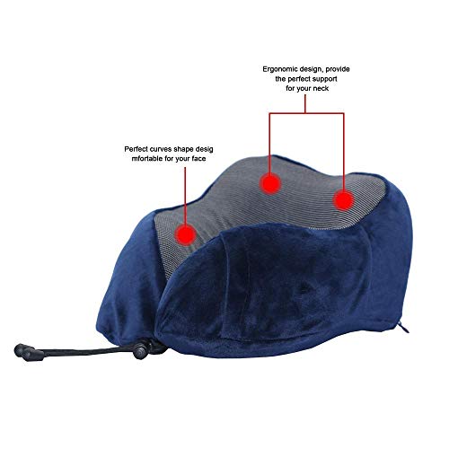 Almohadas Suaves para el Cuello de Viaje con Espuma viscoelástica en Forma de - Pack: Azul