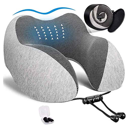 Almohadas Suaves para el Cuello de Viaje con Espuma viscoelástica en Forma de - Pack: Azul