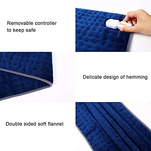 Almohadilla Elèctrica Térmica Manta Electrica 46 x 66 cm, Apagado Automático, 3 Niveles de Temperatura, Calentamiento Rápido, Superficie Suave, Lavable, Azul