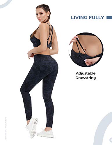 ALONG FIT Mujer Leggings Deportivos con Bolsillo Banda Elástica, Pantalones Deportivos Opacos de Cintura Alta, Mallas para Yoga Gimnasio Ejercicio Jogging Azul granito XL