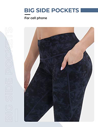 ALONG FIT Mujer Leggings Deportivos con Bolsillo Banda Elástica, Pantalones Deportivos Opacos de Cintura Alta, Mallas para Yoga Gimnasio Ejercicio Jogging Azul granito XL
