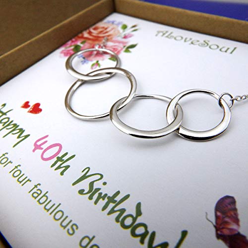 ALoveSoul - Collar de plata de ley con cuatro círculos entrelazados para mujer, joyería de 4 décadas, 40 años de edad, regalos de cumpleaños de 1979