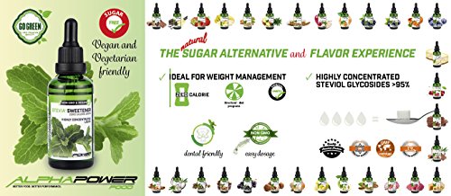 ALPHA POWER FOOD®: Stevia líquida natural - Stevia Gotas de Helado de yogur, Edulcorante natural, sustituto del azúcar con sabor - sin azúcar & calorías