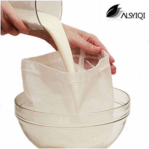 alsyiqi tuerca leche bolsa reutilizable de almendro en leche bolsa de malla fina y multiusos colador de alimentos 10 pcs, nailon, Blanco, 80 Mesh