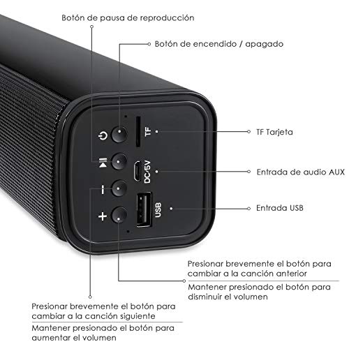 Altavoz Bluetooth, Q2 Bocina Bluetooth Inalámbrica de Forma de Tira，Bluetooth 5.0 con Puerto AUX, USB y TF Ranura, 3D Sonido Estéreo, Adecuado para Televisión y Computadora