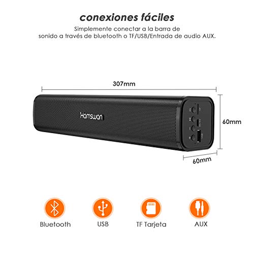 Altavoz Bluetooth, Q2 Bocina Bluetooth Inalámbrica de Forma de Tira，Bluetooth 5.0 con Puerto AUX, USB y TF Ranura, 3D Sonido Estéreo, Adecuado para Televisión y Computadora