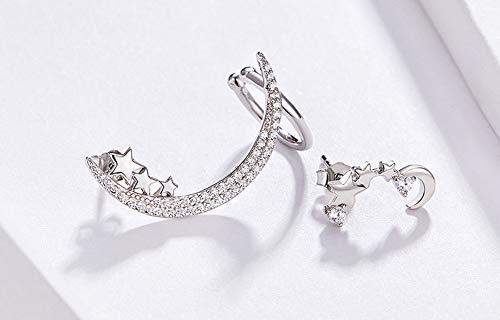 ALXDR Pendientes De Plata S925 Menisco Gota para El Oído Y La Estrella del Oído del Perno Prisionero De Un Par, Espumoso Circón, Anti-Perdida Clips para Las Orejas para Los Auriculares Bluetooth