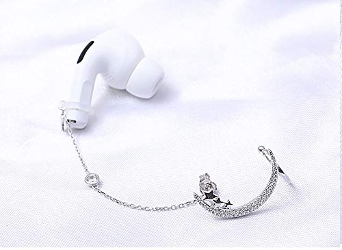 ALXDR Pendientes De Plata S925 Menisco Gota para El Oído Y La Estrella del Oído del Perno Prisionero De Un Par, Espumoso Circón, Anti-Perdida Clips para Las Orejas para Los Auriculares Bluetooth