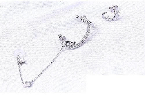 ALXDR Pendientes De Plata S925 Menisco Gota para El Oído Y La Estrella del Oído del Perno Prisionero De Un Par, Espumoso Circón, Anti-Perdida Clips para Las Orejas para Los Auriculares Bluetooth