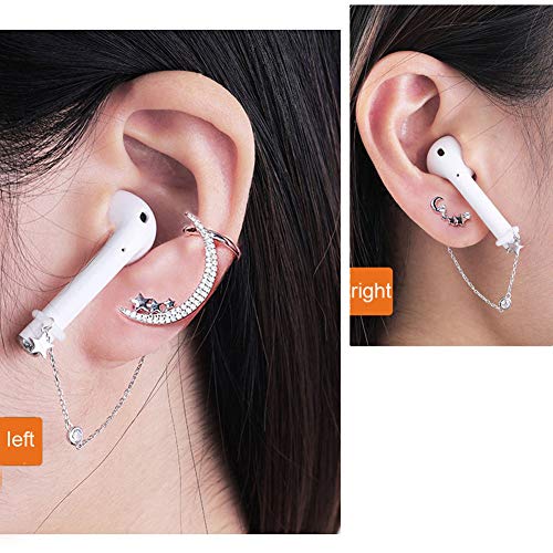 ALXDR Pendientes De Plata S925 Menisco Gota para El Oído Y La Estrella del Oído del Perno Prisionero De Un Par, Espumoso Circón, Anti-Perdida Clips para Las Orejas para Los Auriculares Bluetooth