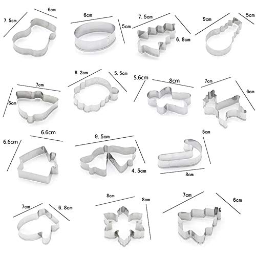 Amacoam Cortadores de Galletas Navidad Moldes Galletas Navidad de Acero Inoxidable 14 Piezas Juego de Moldes Cortador de Galletas para Galletas Decoracion Tarta Accesorio de Cocina Galletas Hornear
