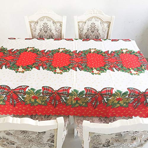 Amacoam Mantel de Navidad Tela Mantel Antimanchas Rectangular Lavable Patrón de Arco Manteles Mesa Rojo y Blanco Decoraciones de Mesa Decoración de Navidad Decoracion Hogar 150x180 cm