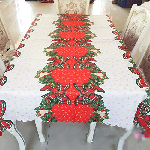 Amacoam Mantel de Navidad Tela Mantel Antimanchas Rectangular Lavable Patrón de Arco Manteles Mesa Rojo y Blanco Decoraciones de Mesa Decoración de Navidad Decoracion Hogar 150x180 cm