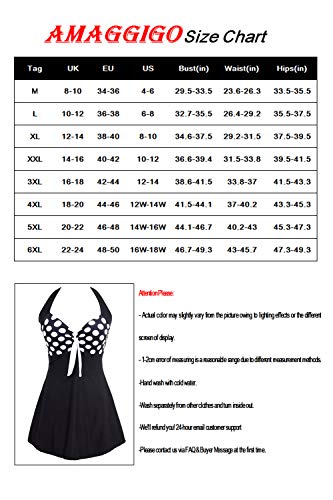 AMAGGIGO Traje de baño Push up Halter de Mujer Traje de baño formador de Figura con faldita Bauchweg Traje de baño de una Pieza (FBA) (Puntos Negros, EU 48-50)