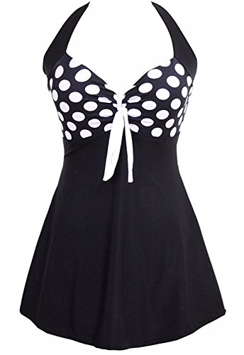 AMAGGIGO Traje de baño Push up Halter de Mujer Traje de baño formador de Figura con faldita Bauchweg Traje de baño de una Pieza (FBA) (Puntos Negros, EU 48-50)