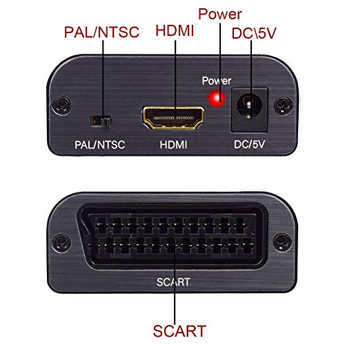 AMANKA HDMI a SCART Convertidor,1080P Adaptador HDMI a Euroconector Soporte Scaler HD Vídeo Compuesto Adaptador de Audio Estéreo para Sky HD BLU Ray DVD TV PS3（Aluminio ）