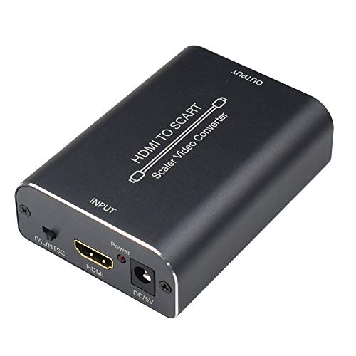 AMANKA HDMI a SCART Convertidor,1080P Adaptador HDMI a Euroconector Soporte Scaler HD Vídeo Compuesto Adaptador de Audio Estéreo para Sky HD BLU Ray DVD TV PS3（Aluminio ）