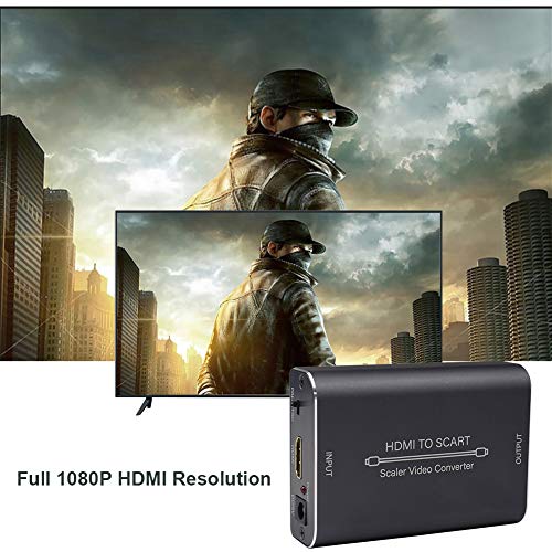 AMANKA HDMI a SCART Convertidor,1080P Adaptador HDMI a Euroconector Soporte Scaler HD Vídeo Compuesto Adaptador de Audio Estéreo para Sky HD BLU Ray DVD TV PS3（Aluminio ）