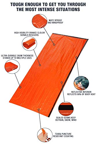 Amaoma Manta Termica Supervivencia Reutilizable Saco de Dormir de Emergencia Saco de Dormir de Supervivencia Impermeable Manta Aislamiento Térmico Manta de Emergencia Bolsa de Dormir Naranja