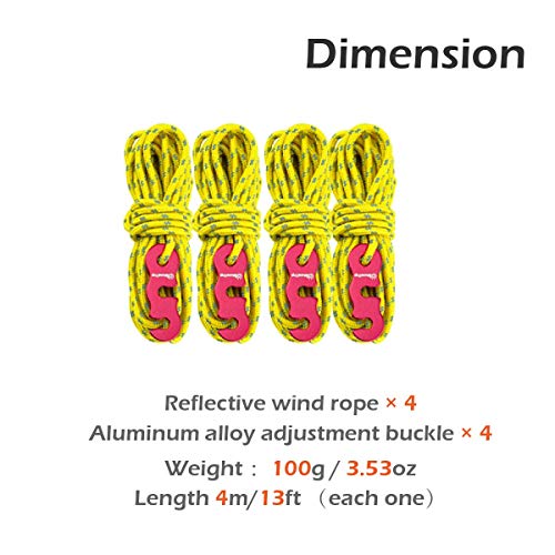 Amaoma Tensores Reflectantes Tensores de Tiendas Cuerda Nylon 3mm Accesorios Tienda de Campaña con Ajustador de Aluminio Tensores Camping para Acampada y Senderismo al Aire Libre 4 Piezas 4m
