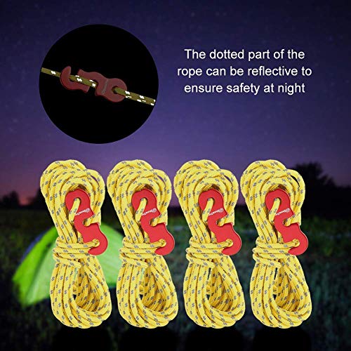 Amaoma Tensores Reflectantes Tensores de Tiendas Cuerda Nylon 3mm Accesorios Tienda de Campaña con Ajustador de Aluminio Tensores Camping para Acampada y Senderismo al Aire Libre 4 Piezas 4m