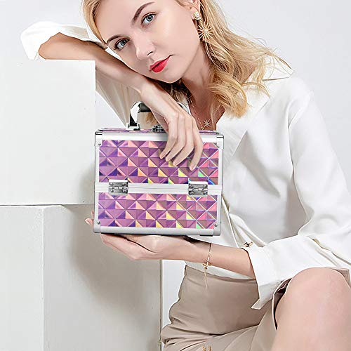 Amasava Maletín para Maquillaje, Estuche de Maquillaje, Estuche de Cosméticos, 24cm x 17cm x 19cm, ABS de Aluminio, con Espejo, Cerradura, 2 bandejas, Rosa